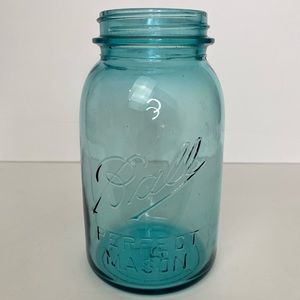 Vintage/Antique, 1900- 1922 1QT Blue/Aqua Glass Ball Perfect Mason Jar #9